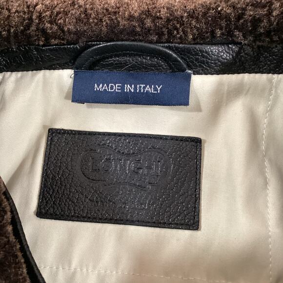 Longhi Leather Coat Mens L 52 Classic Jacket Removable Shearling Collar Luxury - Picture 15 of 16